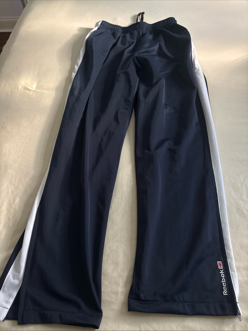 Vintage Reebok Classic Track Pants Mens XL Navy Blue Side Stripe 90s Ankle Zip